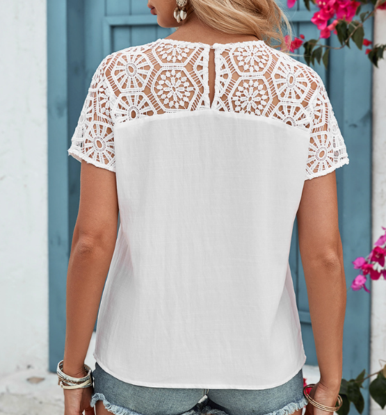 Blusa de Renda Floral com Abertura nas Costas